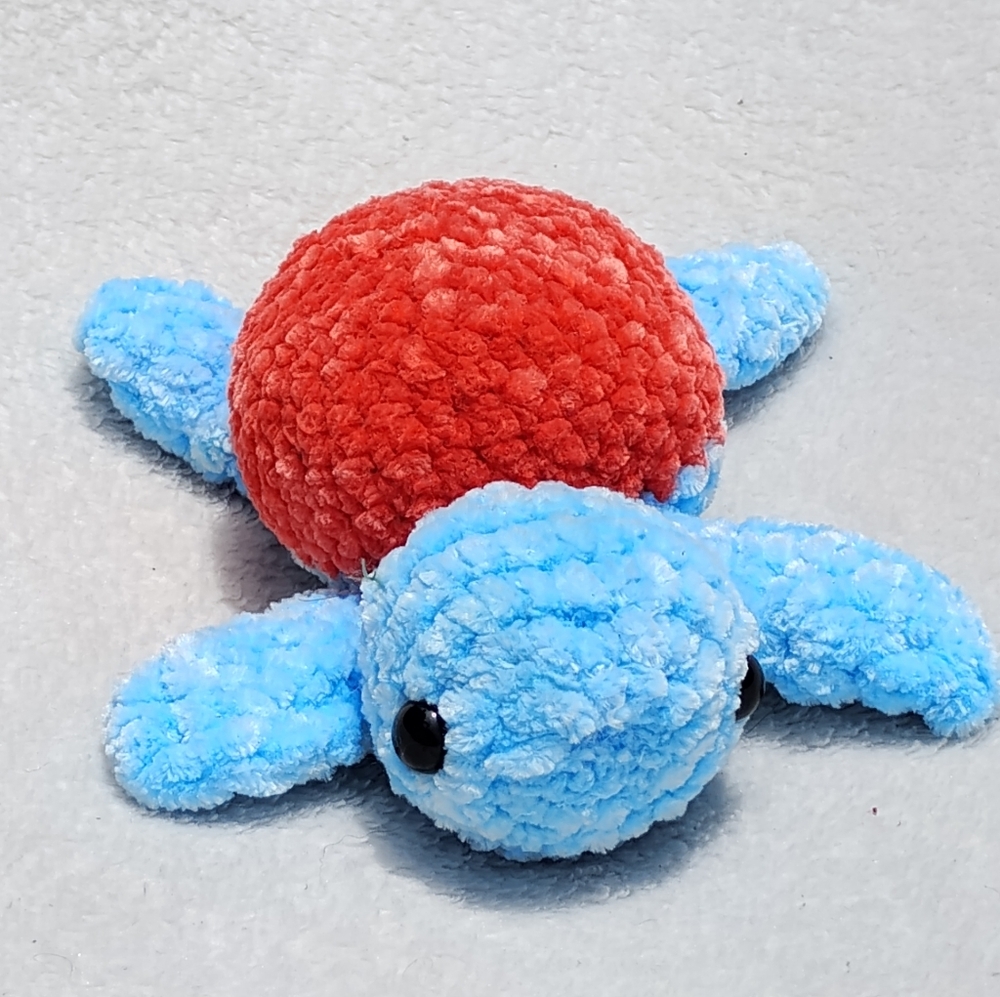 Crochet Mini Turtle Plushie - Blue And Orange